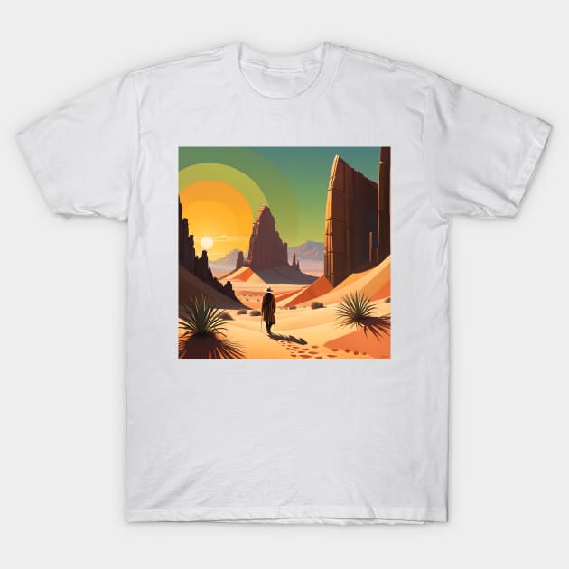 Geometric Wanderer: Surreal Desert Landscape T-Shirt by AlexBRD